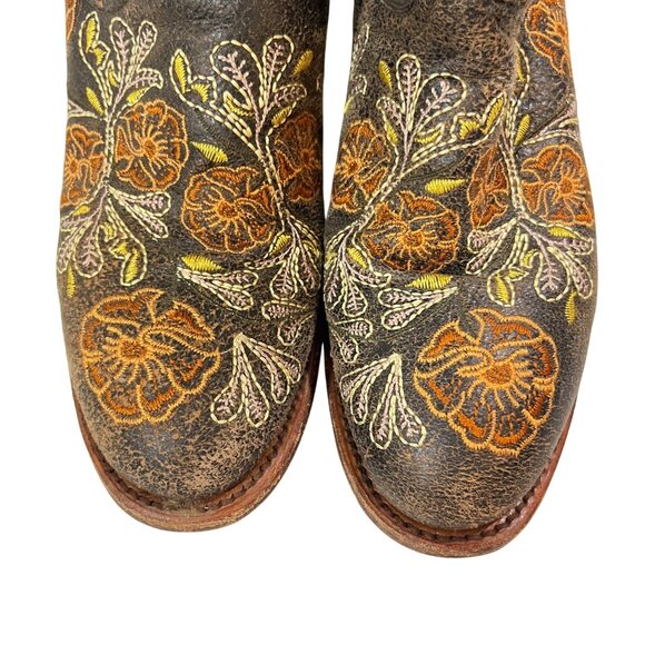 Macie Bean Boots women's 8 brown leather white yellow orange floral embroidered - Picture 3 of 13